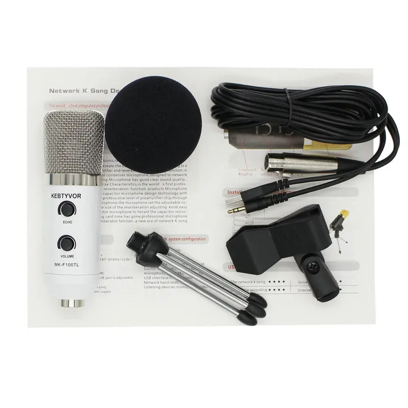Mk f100tl синий USB 2,0 конденсаторный звук Запись аудио обработка проводной микрофон с подставкой для радио Braodcasting KTV караоке - Цвет: Белый