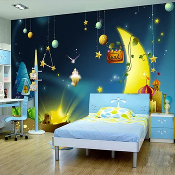 

Custom 3D Mural Wallpaper Cartoon Moon Starry Sky Landscape Wallpaper Kids Bedroom Backdrop Wall Decor Papel De Parede Infantil