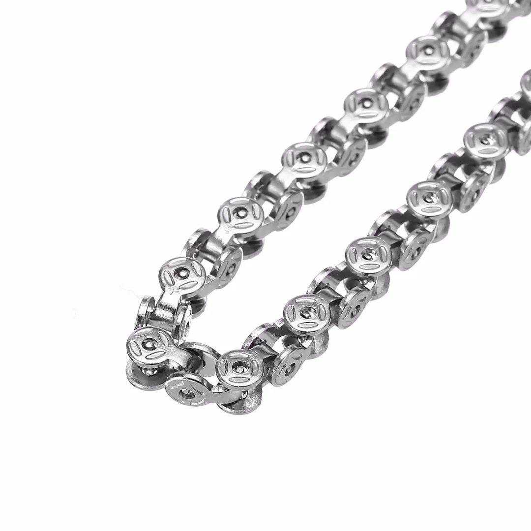Punk Men Bicycle Bike Chain Necklace Shellhard Vintage Stainless Steel Silver Plated Necklaces Chains For Women Jewelry