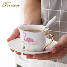 Мода Фламинго костяного фарфора кофейная чашка ложка для блюдца набор любовник керамическая чайная чашка Расширенная фарфоровая чашка 200 мл Посуда для напитков Прямая поставка