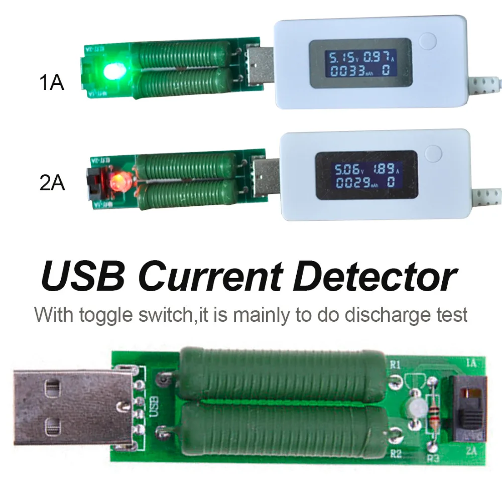 Электронная нагрузка постоянного тока USB резистор с переключателем регулируемый ток 5В 1A/2A Батарея Ёмкость Напряжение разряда тестер