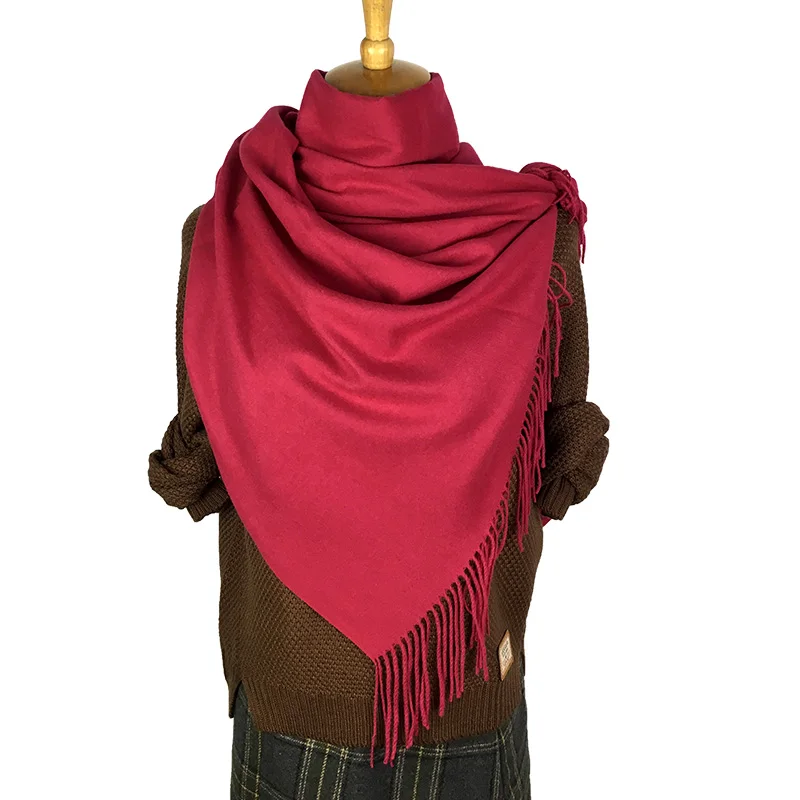 ALEUALUU, Пашмина, однотонный шарф для женщин, зимний, идеальное качество, мягкий шарф, женский, длинный, толстый, шерстяной, шаль, кашемир, модный - Цвет: Purplish red