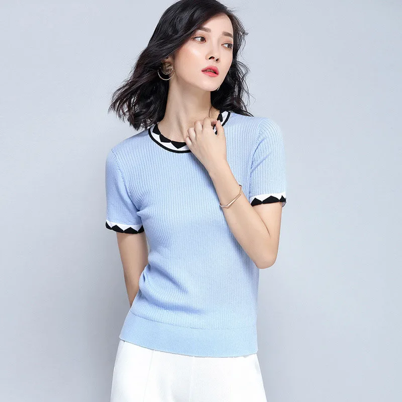 Women Knitted Short sleeve Sweaters and Pullovers Female Jumpers Women High Quality Sweaters Solid color for spring and summer