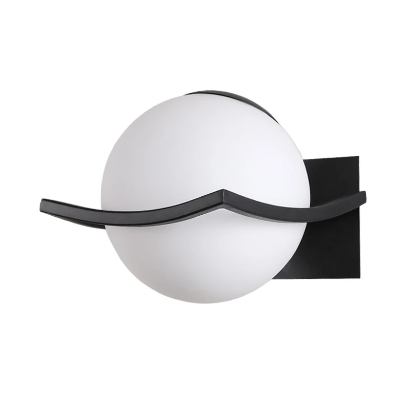 Modern Nordic Wall Lamp Frosted Glass Ball Wall Light Dining Bedroom Bedside Mounted Restaurant Aisle Corridor Wall Sconces - Цвет абажура: black