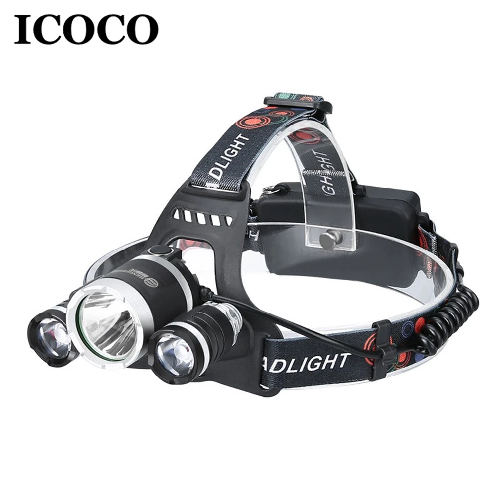 

ICOCO 3 X T6 LED Headlamp Rechargeable Outdoor Ultra Brightness Headlight with 3 Light Mode & Fixed Focus Long Shot Fishing Lamp