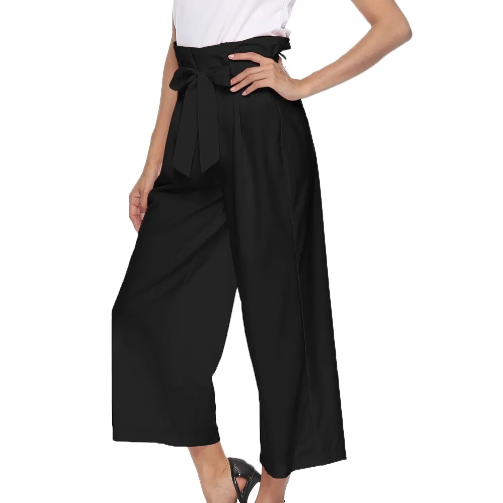 

Womens Pants Casual High Waist Pants Wide Leg Pants Trousers Womens Bow Bandage Ankle-Length Pants Clothes zipper Fly