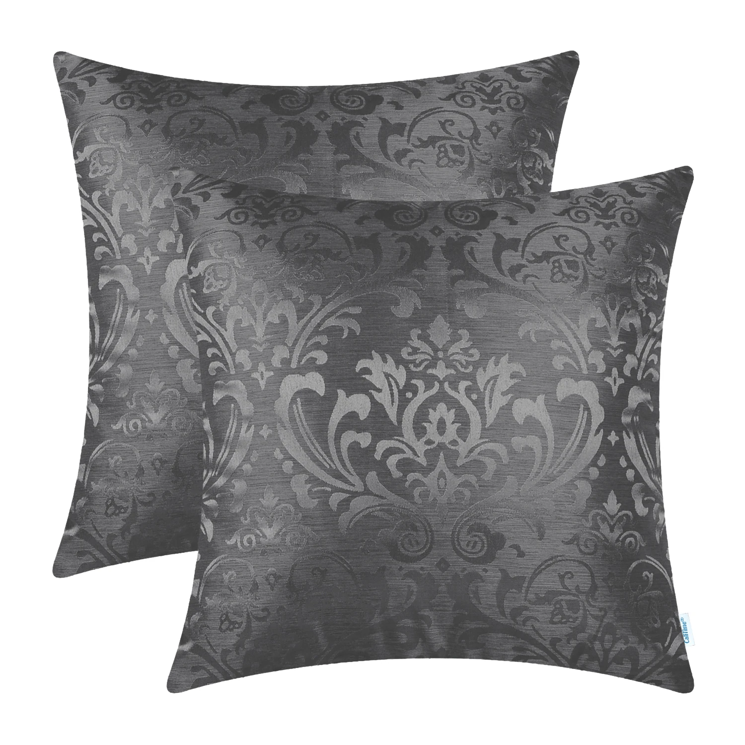 

CaliTime Pack of 2 Cushion Cover for Home Decoration Vintage Damask Floral Shining & Dull Contrast 18 X 18 Inches Dark Grey