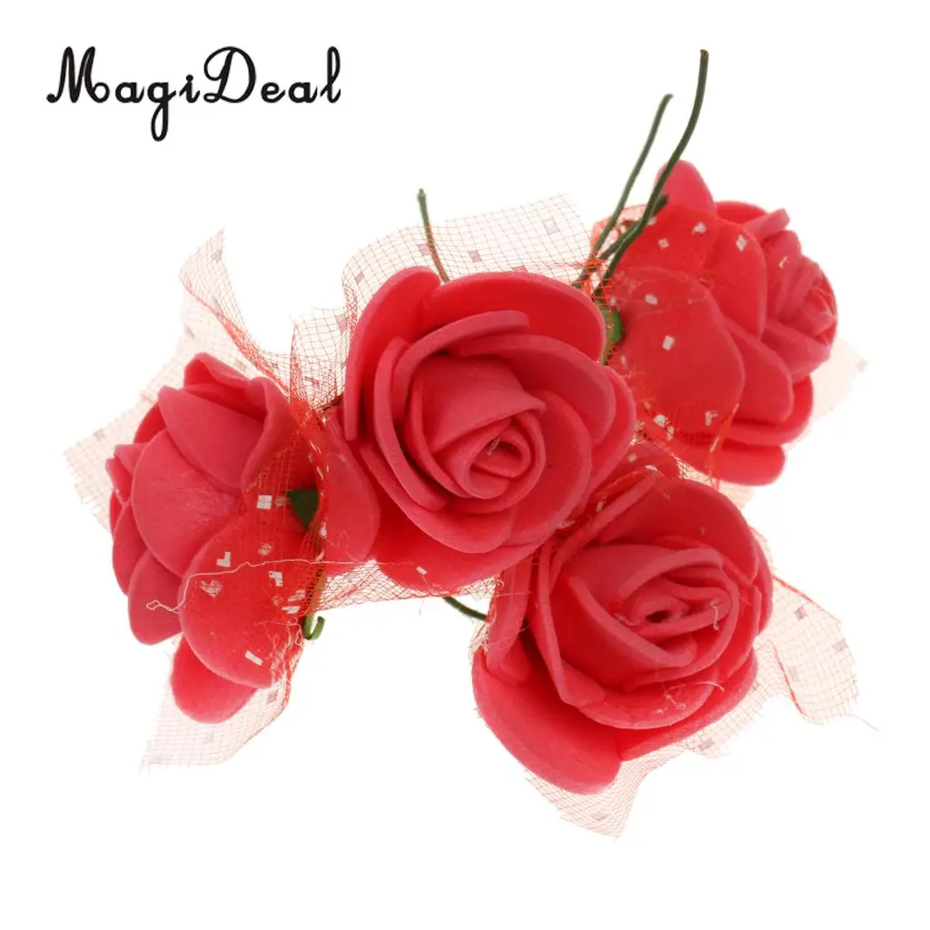 MagiDeal 50pcs Rose Flowers Ribbon Candy Gift Boxes Wedding Party Favor Decor Red