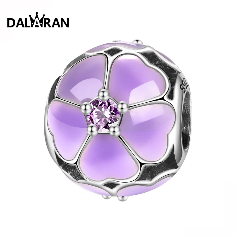 

DALARAN 925 sterling silver beads charm purple petals popular wild European beads bracelet necklace jewelry accessories