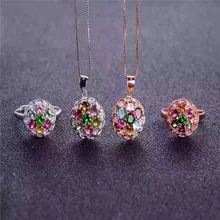 925 пробы серебро с турмалиновым кольцом инкрустированные Бразилия костюм+ кулон комплект ювелирных изделий