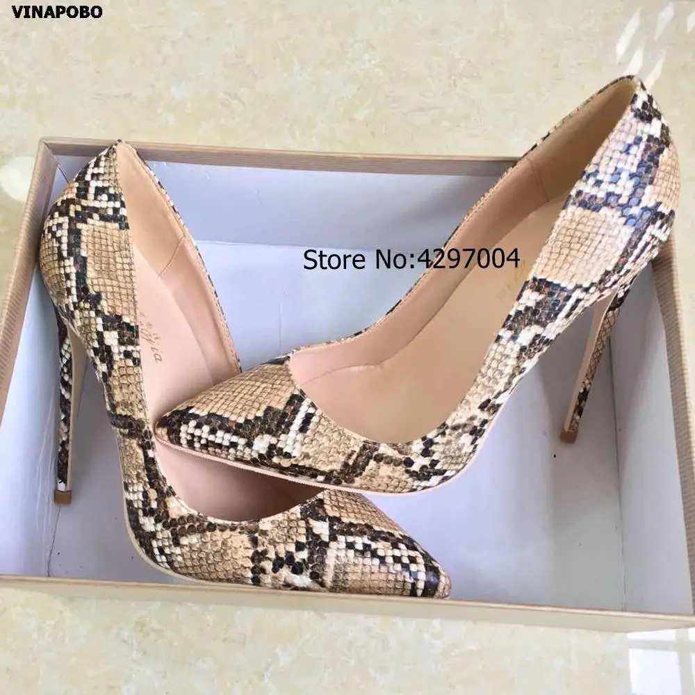 Vinapobo/ г., женские туфли-лодочки женские туфли с острым носком и желтым змеиным принтом пикантные женские свадебные туфли на высоком каблуке-шпильке - Цвет: 12cm