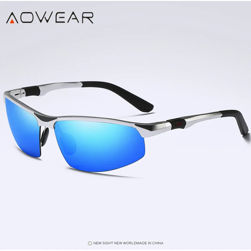 AOWEAR брендовые дизайнерские солнцезащитные очки без оправы, мужские спортивные солнцезащитные очки из алюминиево-магниевого сплава, мужские очки для вождения на открытом воздухе