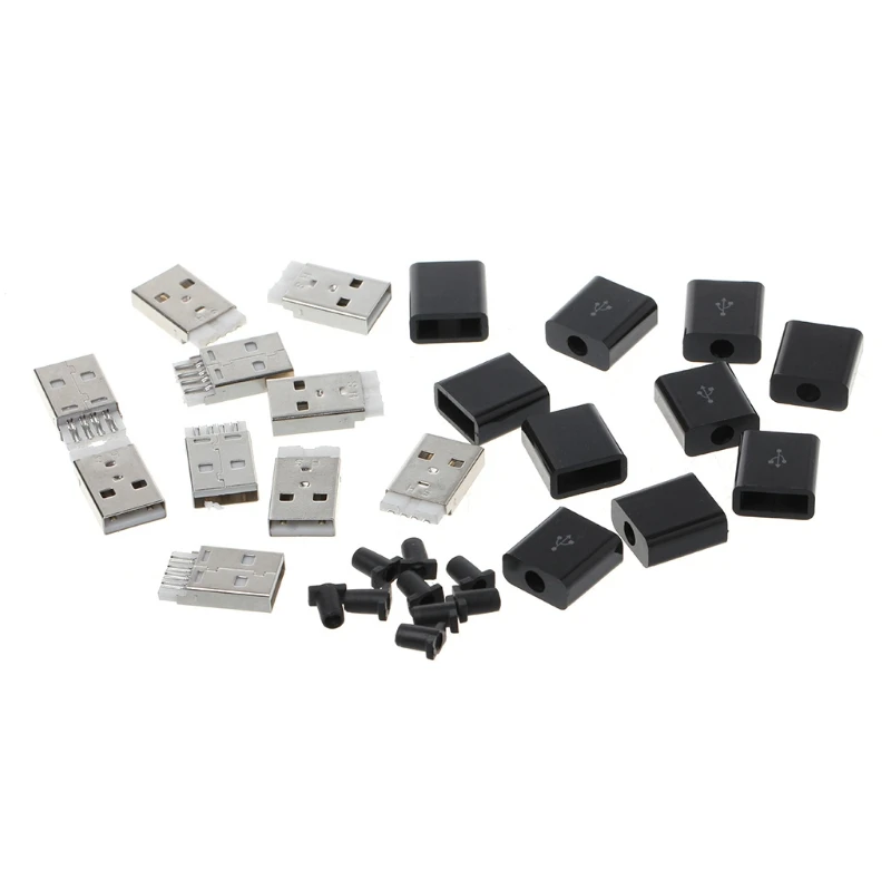 

10 Pcs DIY USB 2.0 Type A Male 4P Adapter Connector Plug Socket with Plastic Shell
