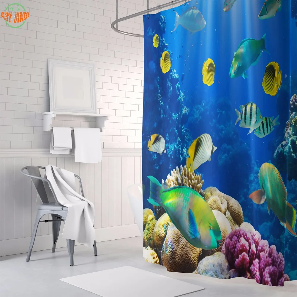 

New Polyester Fabric UNDERWATER WORLD HD Shower Curtain Waterproof Bath Polyester High Quality Washable Bath Decor JDSCG6