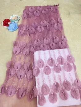 

African Lace Fabric Nigerian Mesh Beads Embroidered 2019 High Quality French Tulle Sequins Lace Fabrics 5 Yards For Dress A1740