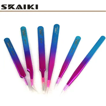 

6 pcs Color Stainless steel tweezers High hardness tweezers sets Elbow tweezers point tweezers sets for lab repairing