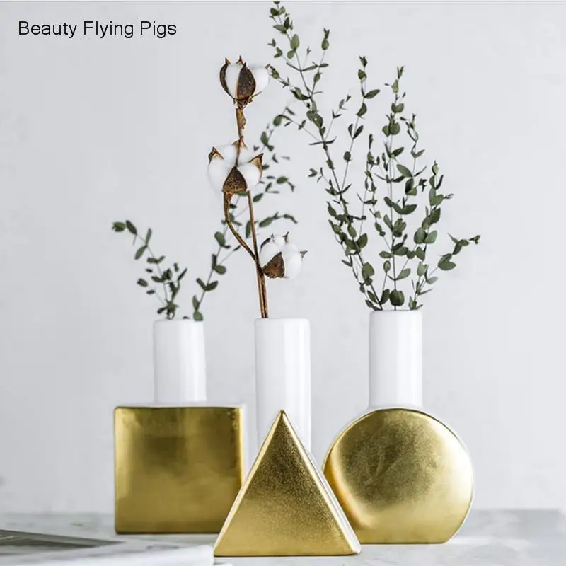 

Nordic Simple geometric vase home decoration accessories Modern fashion gold vases for flower weddings porcelain decorations