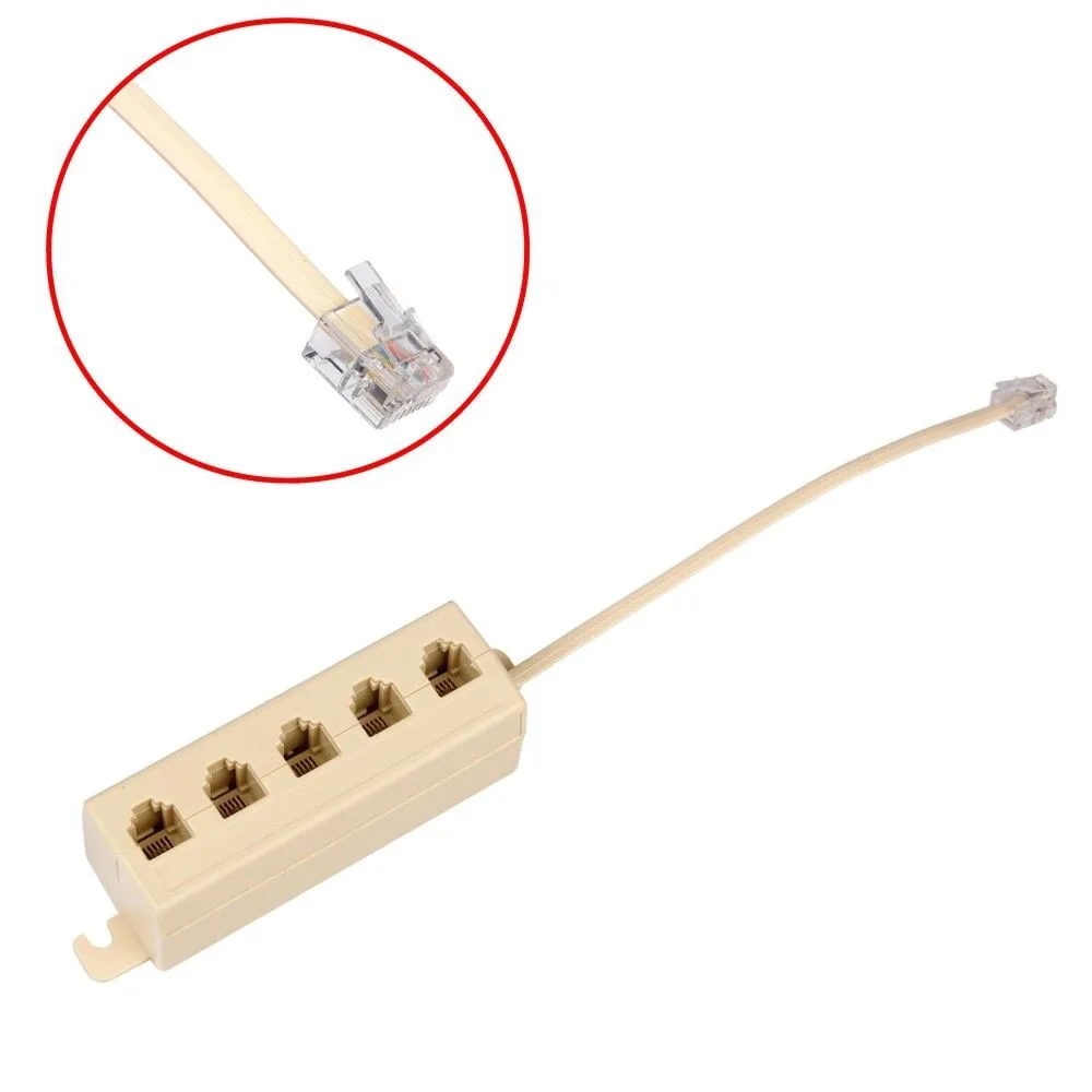 

1pc Useful 5 Ways Outlet Phone Modular RJ11 Line Jack Telephone Adapter Connector