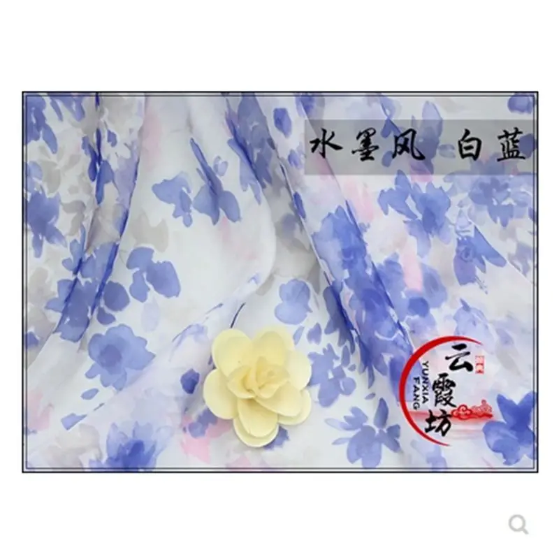 Печатная шифоновая ткань китайская винтажная Ткань цветочный узор для шитья платья тонкая ткань TJ8613
