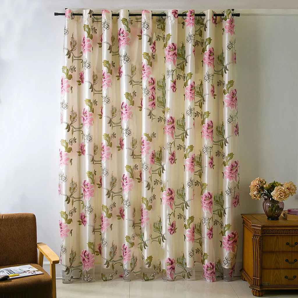 

ISHOWTIENDA Printed Double Curtain Tulle curtains on the window living room modern Voile Drape Valance Panel Fabric