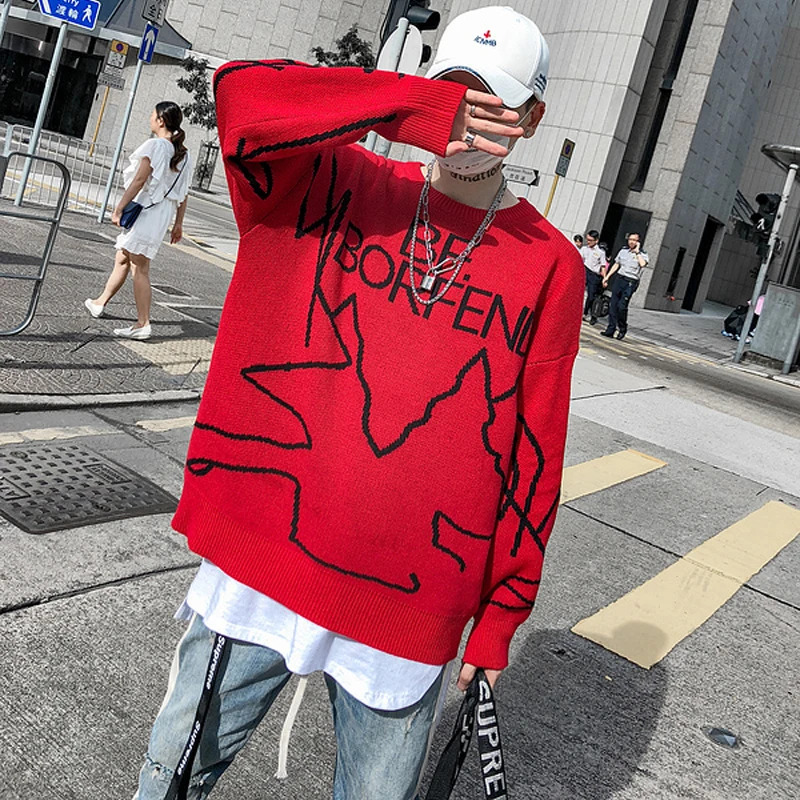 5235 High Street Хип-хоп свитер Для мужчин Для женщин прилив Harajuku рукав "летучая мышь" Вязание свитер Свободный пуловер с круглым вырезом