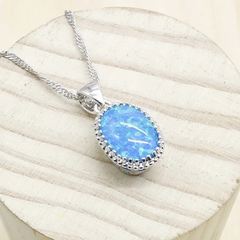 Blue White Opal Green Pink Zirocnia 925 Silver Necklace Pendant For Women 4 colors Gift Jewelry