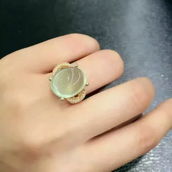 

Fidelity Natural 12*15mm prehnite Rings s925 sterling silver fresh generous fine Jewelry for women party Natural green gemstone