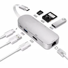 Moveski YC206 Type C Hub Aluminum 7 in 1 USB C Adapter 3.1 Charging Port with 4K HDMI Port 2 USB 3.0 Ports SD Micro Card Reader