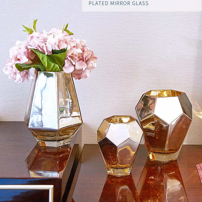 Изысканный Королевский Стиль Золотая стеклянная Декоративная Ваза Красивая маленькая свежая домашняя художественная зеркальная стеклянная ваза