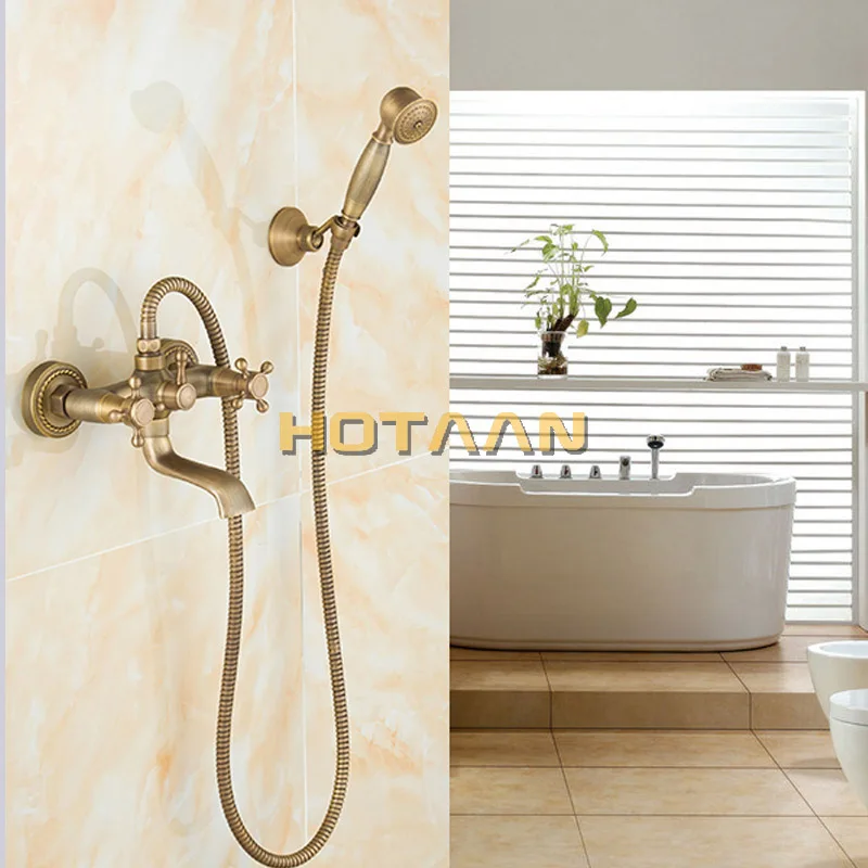 US $53.99  Bathroom Bath Wall Mounted Hand Held Antique Brass Shower Head Kit Shower Faucet Sets Yt5338A