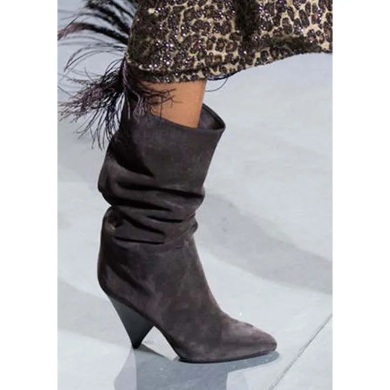 

New Autumn/Winter Ankle Boots for Women Pointy Toe Spike Heels Suede Boots Slip On Botines Mujer Party Shoes Woman Heels Ladies