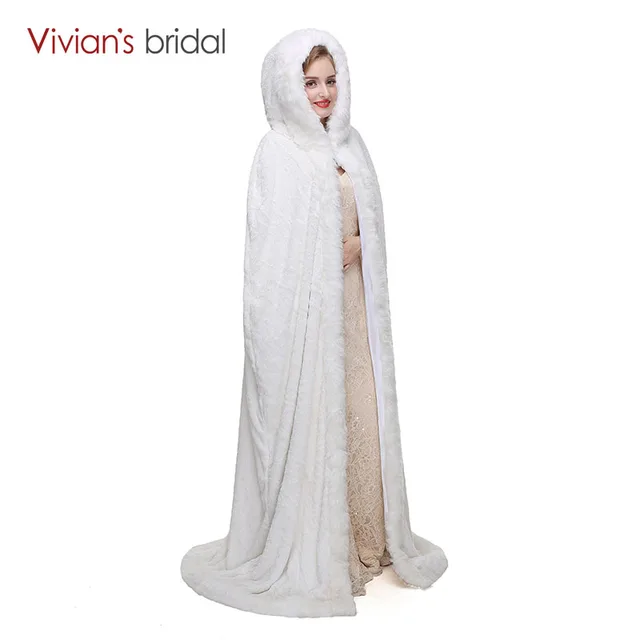 Best Product Elegant Cheap 2017 Warm Bridal Cape ivory White Winter Fur Coat Women Wedding  Jacket Bridal Cloaks Wedding Coat