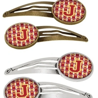 Carolines Treasures CJ1070-JHCS4 Letter J Football Cardinal & Gold Barrettes Hair Clips Set of 4 (1)
