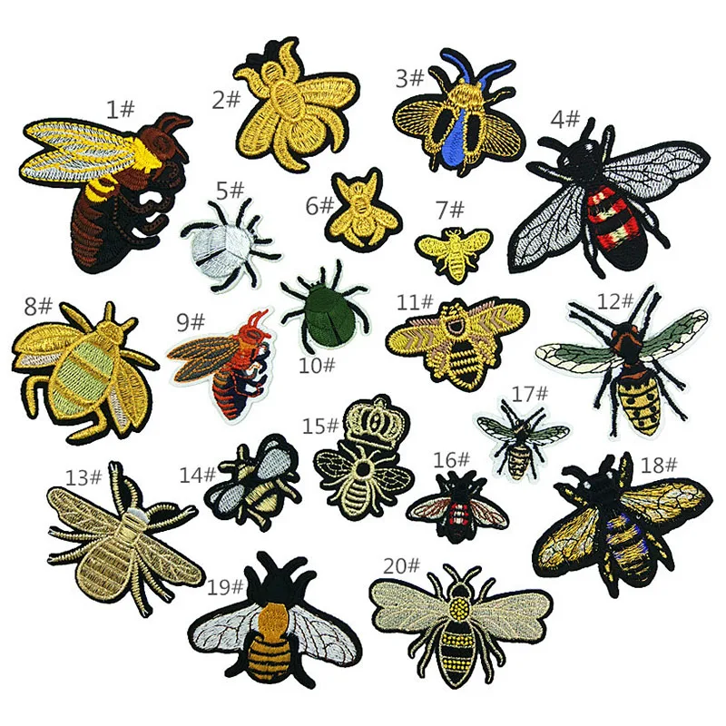 

20PCs Mixed Bees Iron On Patches For Clothing Embroidery Patch Stripes badge Stickers For Clothes Jeans Applications