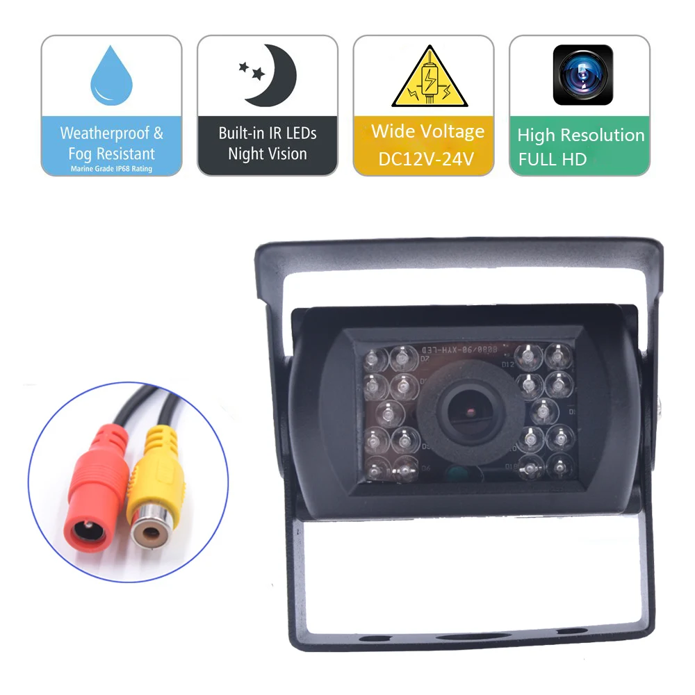 

Truck Rear View Backup Camera 12V-24V Night Vision Waterproof Reversing Camera With 18 IR Light RAC Connection For Trailer/RV