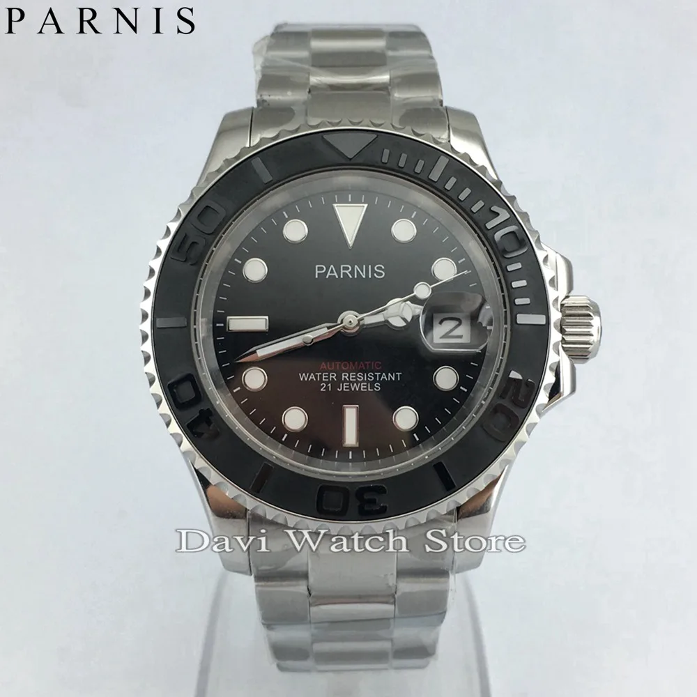 

New 41mm Parnis Ceramic Bezel Black Dial Staniless Steel case Automatic Movement Watch