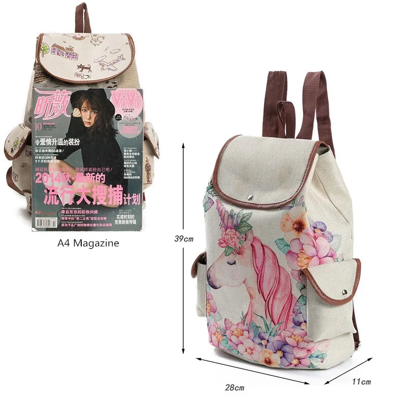  Miyahouse Fresh Design Cute Unicorn Printing Linen Backpacks Teenage Girls Cartoon Shoulder Schoolb - 32873355120