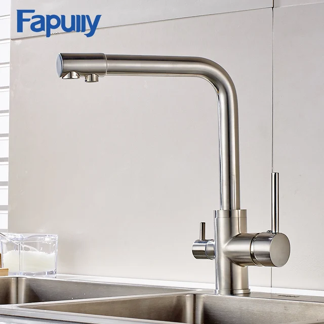 Best Quality Fapully Faucet 3 Way Drinking Water Nickel Brushed Painting Swivel Kitchen Taps Filter Faucet Water Saver Kitchen Faucets 176-33