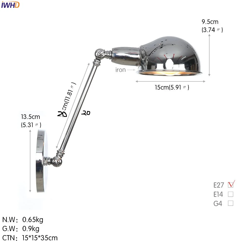 IWHD Лофт промышленный Ретро крепеж для настенных светильников ванная комната спальня рядом с лампой винтажный настенный светильник светодиодный светильник