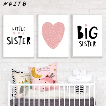 

Children Poster Pink Heart Print Big Sister Nursery Wall Art Canvas Painting Minimalist Nordic Baby Kid Bedroom Decor Picture
