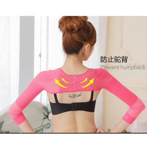 Women Slim Arm Shapers Correct Back Posture humpback prevent Long Sleeve Shaper Bodyshapers Black Pink