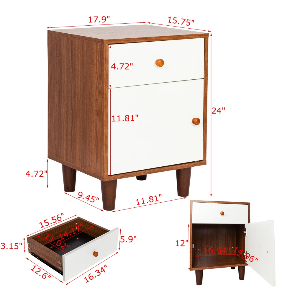 Density Board Night Stands with Drawer White Table Bedside Shelf Drawer Bedroom Furniture Storage for Living Room (1)