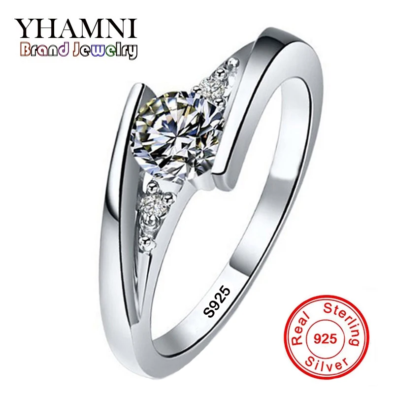 

YHAMNI Full Size 100% Original Solid 925 Silver Rings set 0.5 Carat CZ Diamant Wedding Rings Fine Jewelry for Women 5036