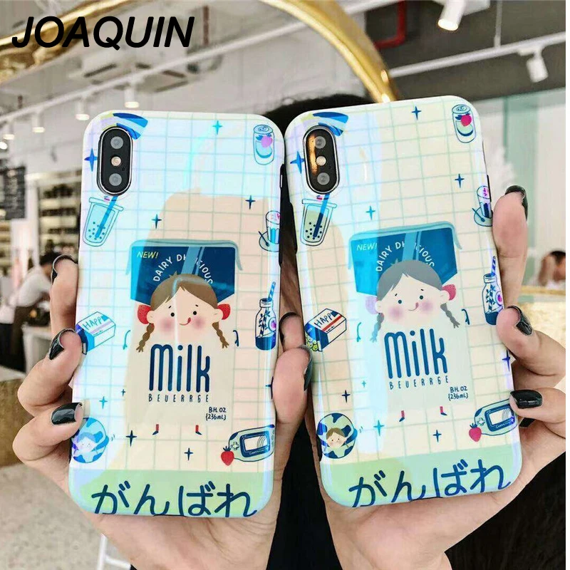 Luxury Blue Ray Soft Silicone Case for Apple iPhone XR 6 6S 7 8 Plus X 10 XS Max Cover Cute Milk girl Japan Patterned Coque |