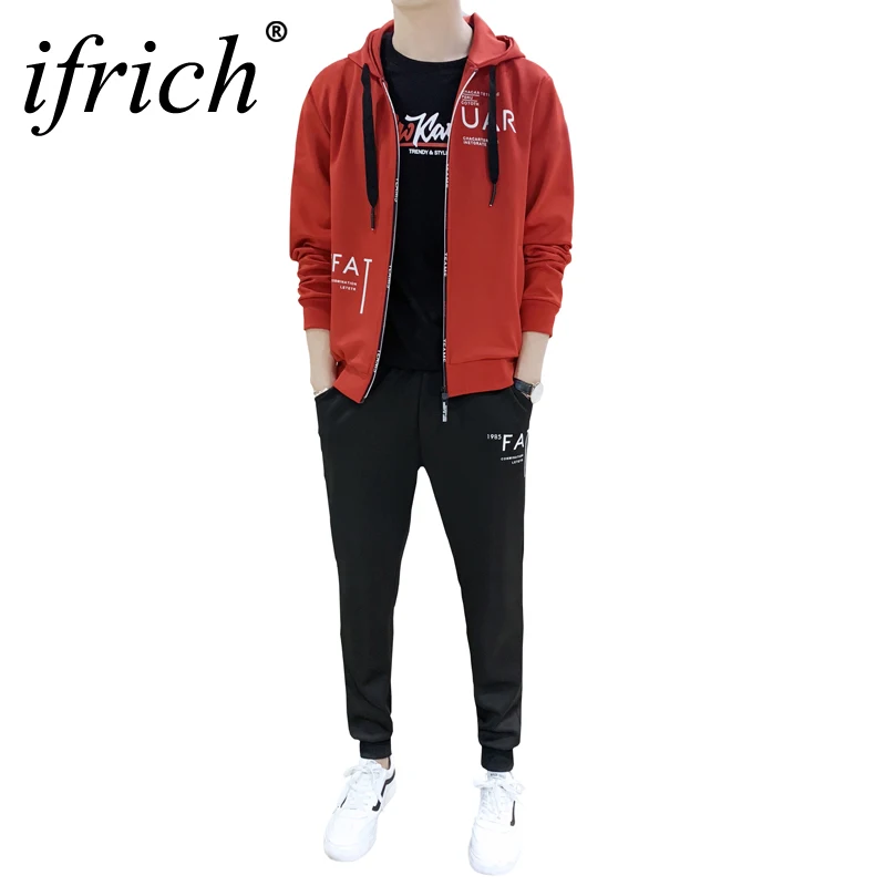 

IFRICH Men Set Tracksuit Hip Hop Jackets+Pants Suit Spring Autumn Hoodies Hat Sweatshirt Sporting Top Quality Moleton Masculino