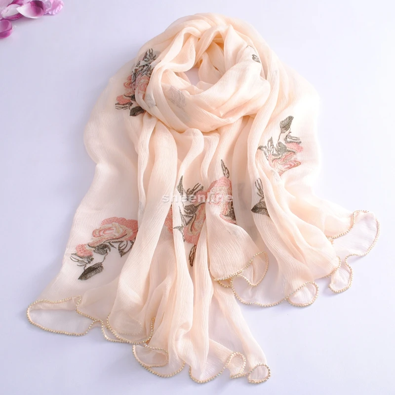 12 цветов вышивка бисером Embrodiery шерсть Шелковый платок Мягкий теплый длинный шарф легкий зимний теплый шарф обертывание пашмины