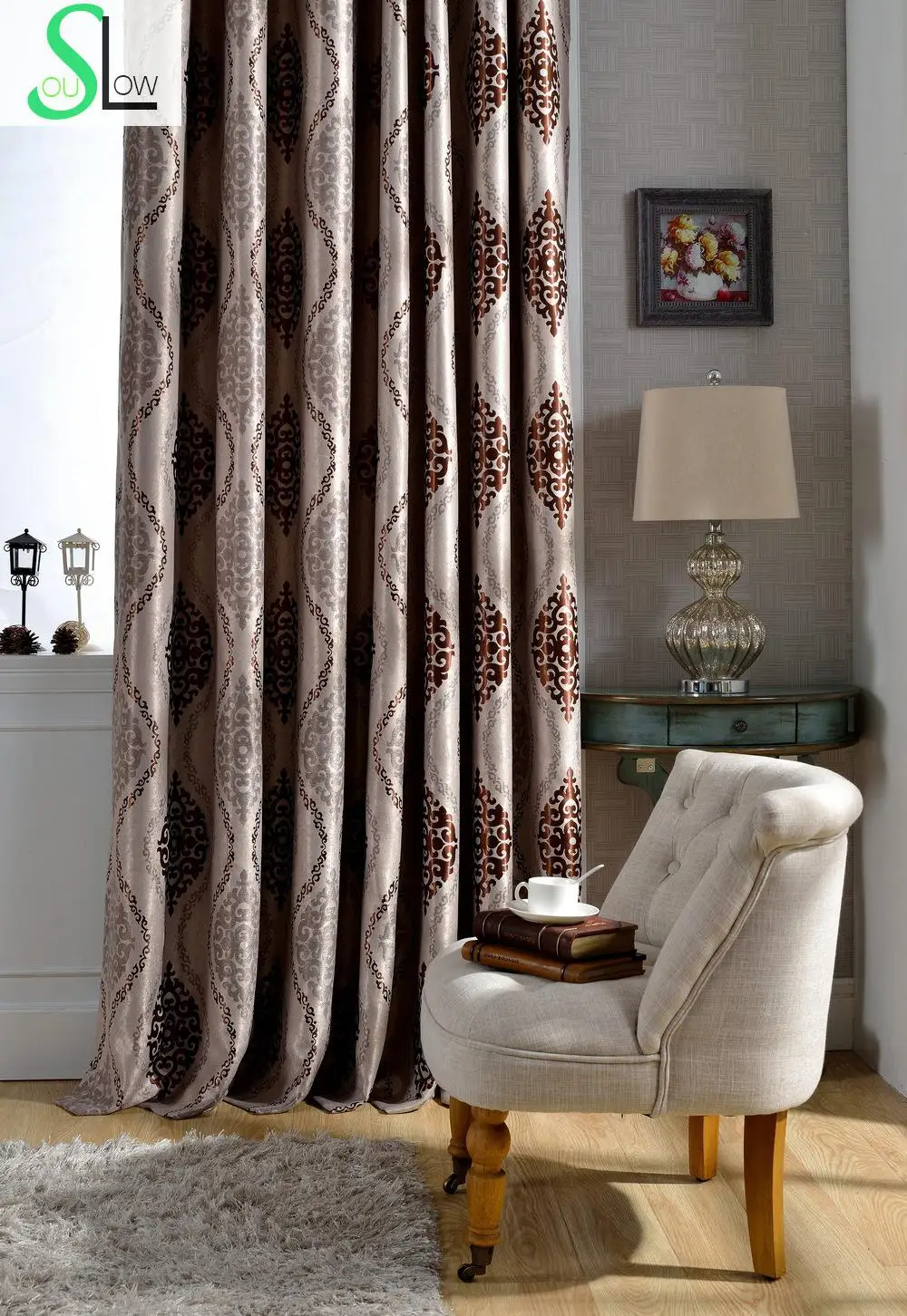 Jacquard Shade Cloth Curtain Geometric French Window Curtains Modern