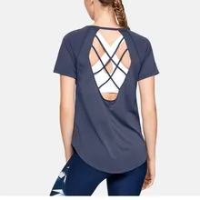 Для женщин быстросохнущая спинки Йога рубашки короткий рукав топы спортивные тренажерный зал Фитнес сплошной бег спортивные футболки Training Спортивная одежда для йоги