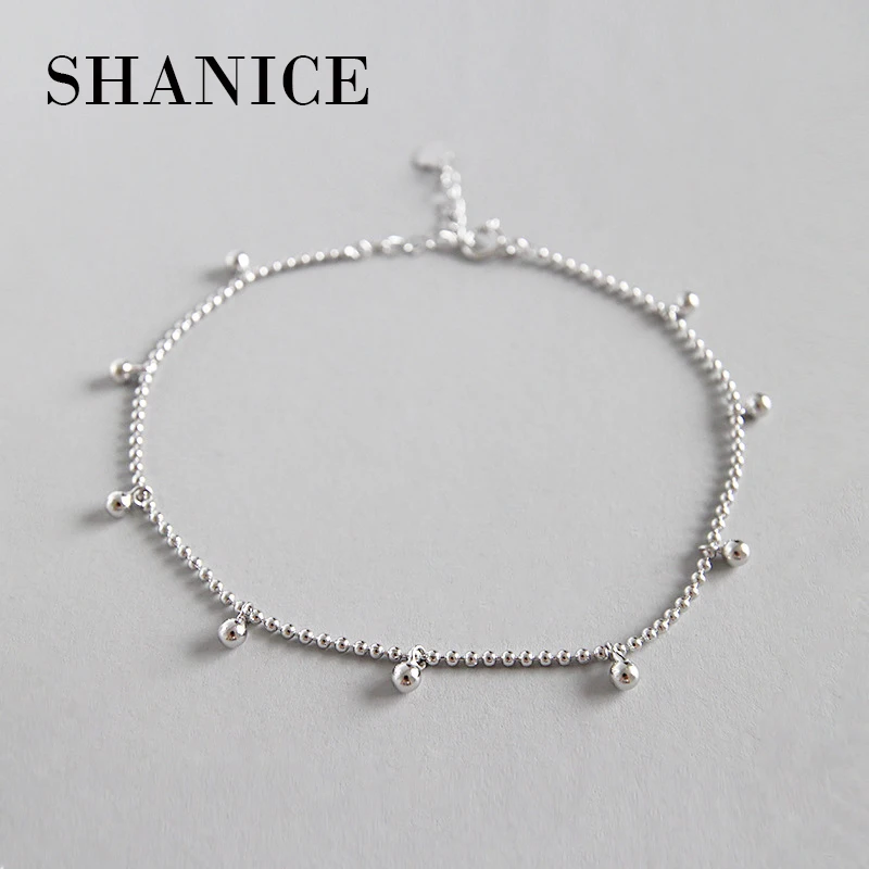 SHANICE, 925 пробы, серебряный, с бусинами, цепочка, ножной браслет для женщин, для студентов, Япония, ножной браслет, ювелирное изделие, цепочка из круглых бусин, S925