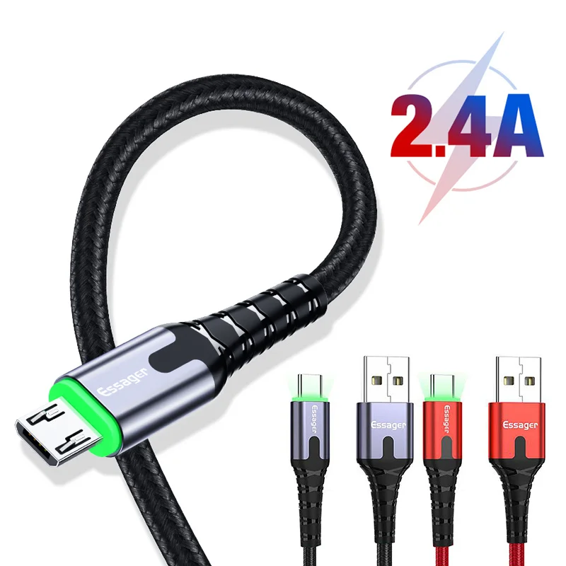 0,5/1/2 M кабель usbc Essager светодиодный Тип usb C быстрый заряд кабеля провод шнур для Xiaomi samsung Oneplus 7 Pro чехол для телефона USB-C Зарядное устройство